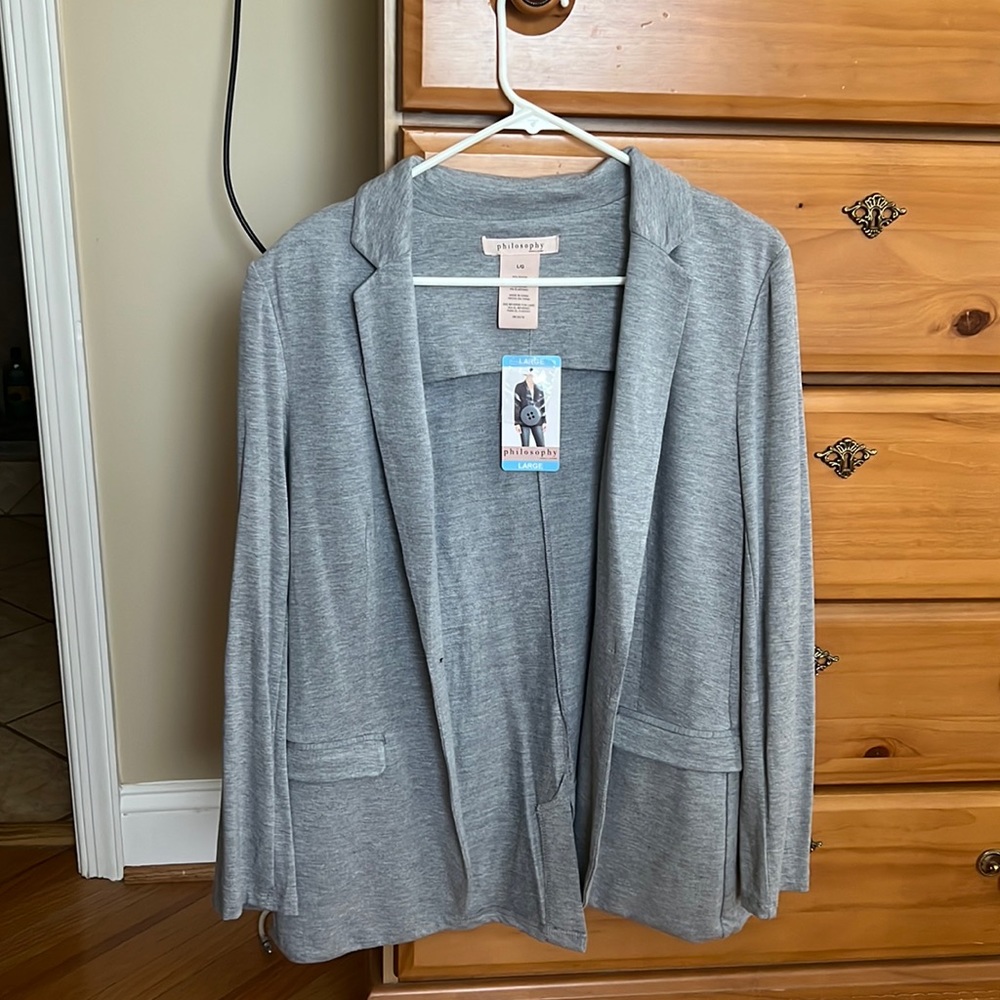 philosophy grey blazer sweater, size L